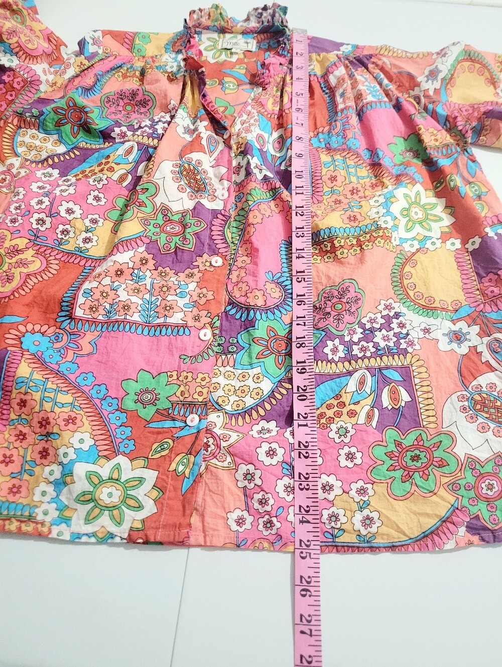 Mille Resort & Travel 100% Cotton Floral Boho Oversized Blouse Top Size Small - Picture 9 of 11